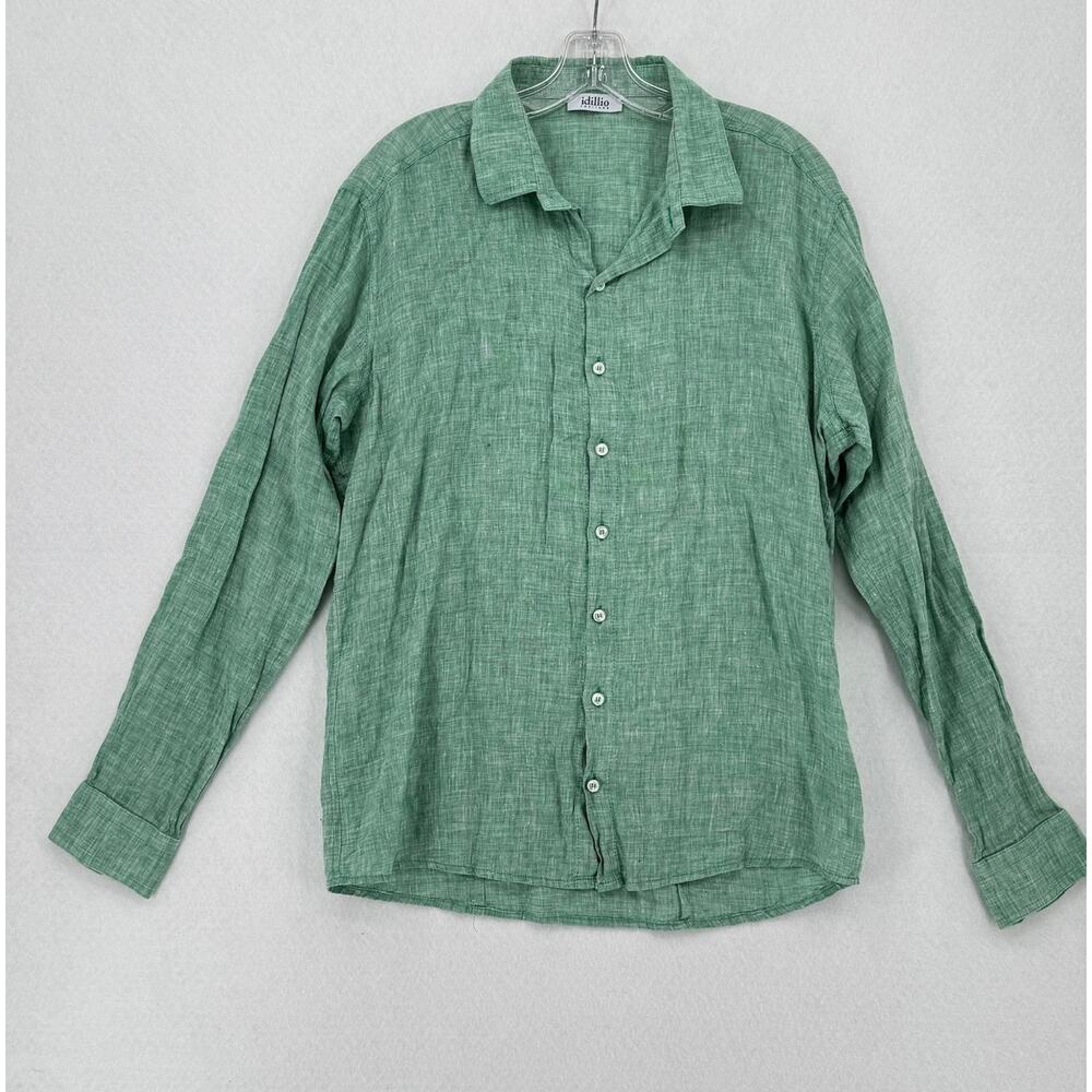 Idillio Positano Mens Sea Green 100% Linen Collared Button Up Shirt Sz XL